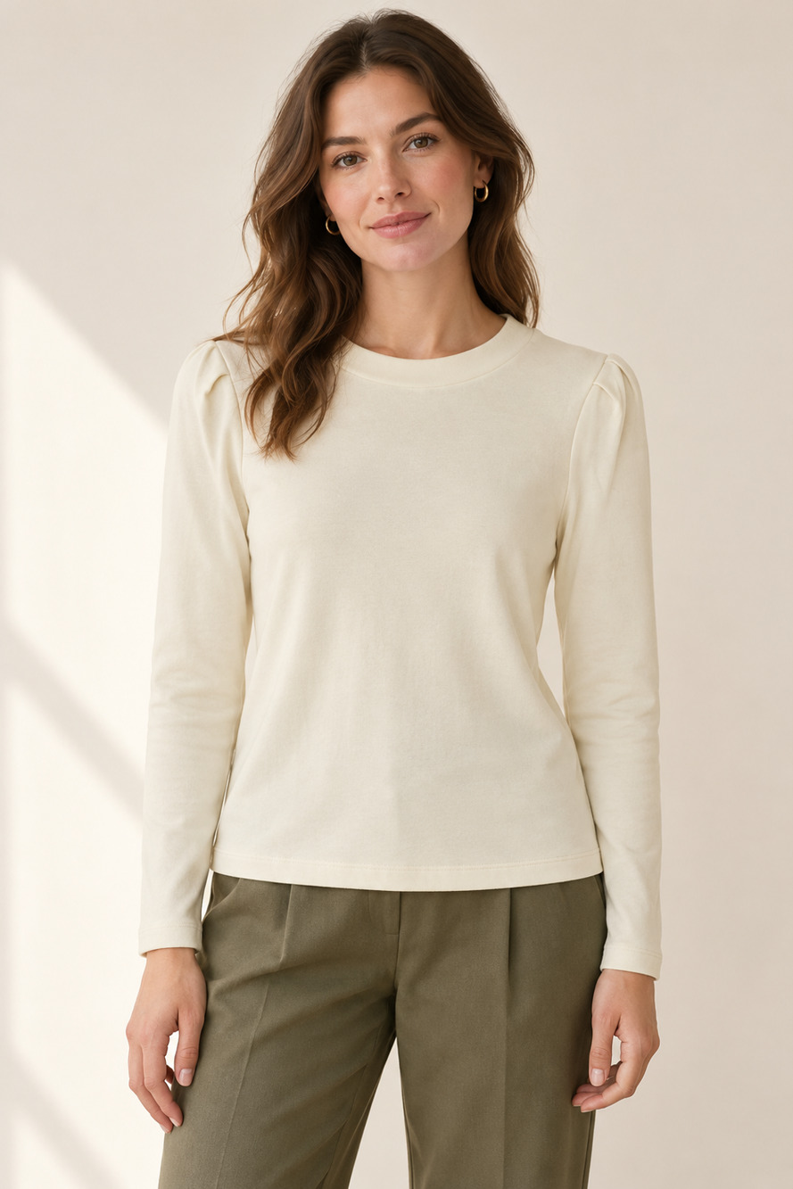 Amour Vert Womens Cream T-Shirt Long Sleeve Sleeve Modal Organic Cotton Sz XS
